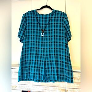 Vintage Turquoise and blue checked tunic size 18 wp. Made by ENGE